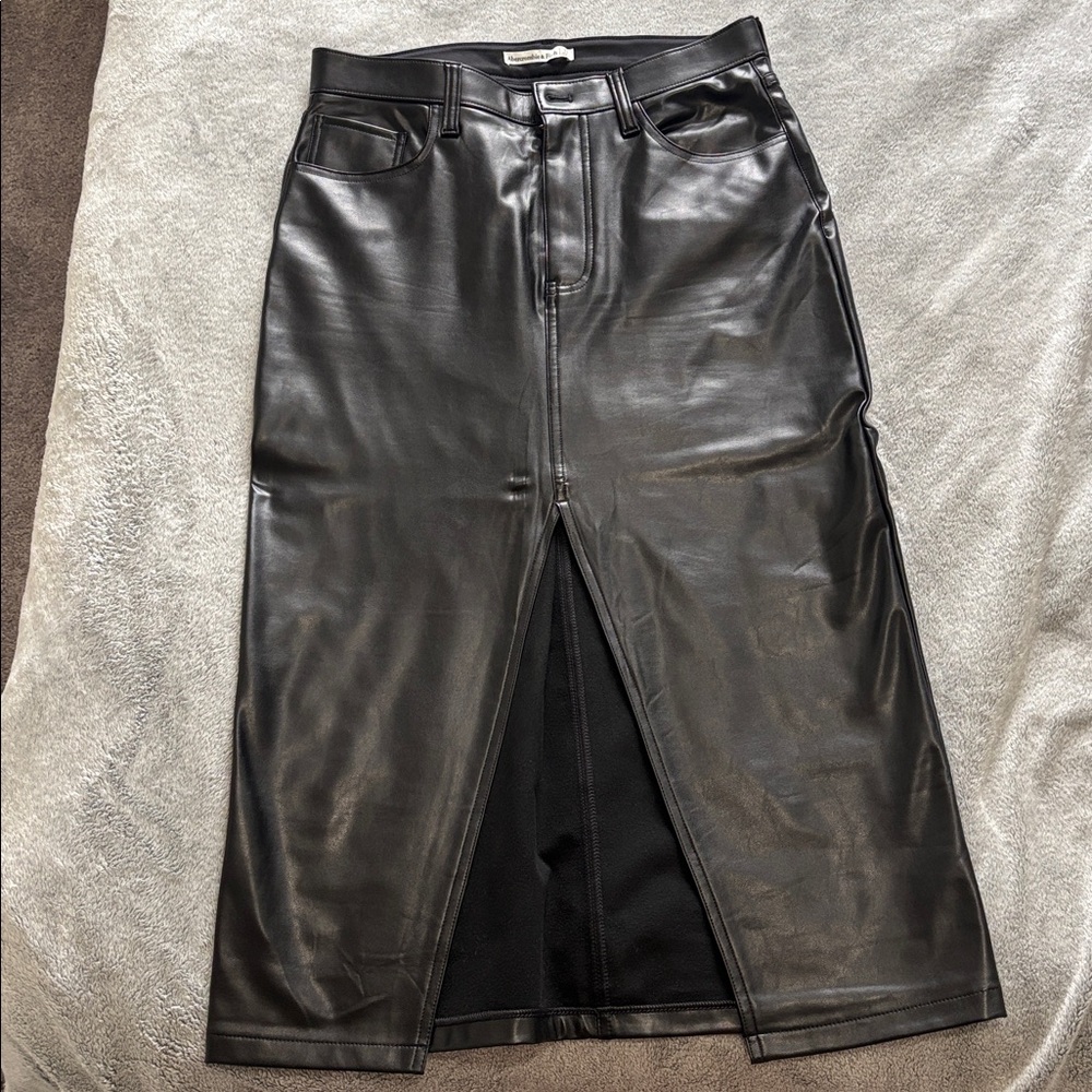 Abercrombie & Fitch Black Faux Leather Midi Skirt